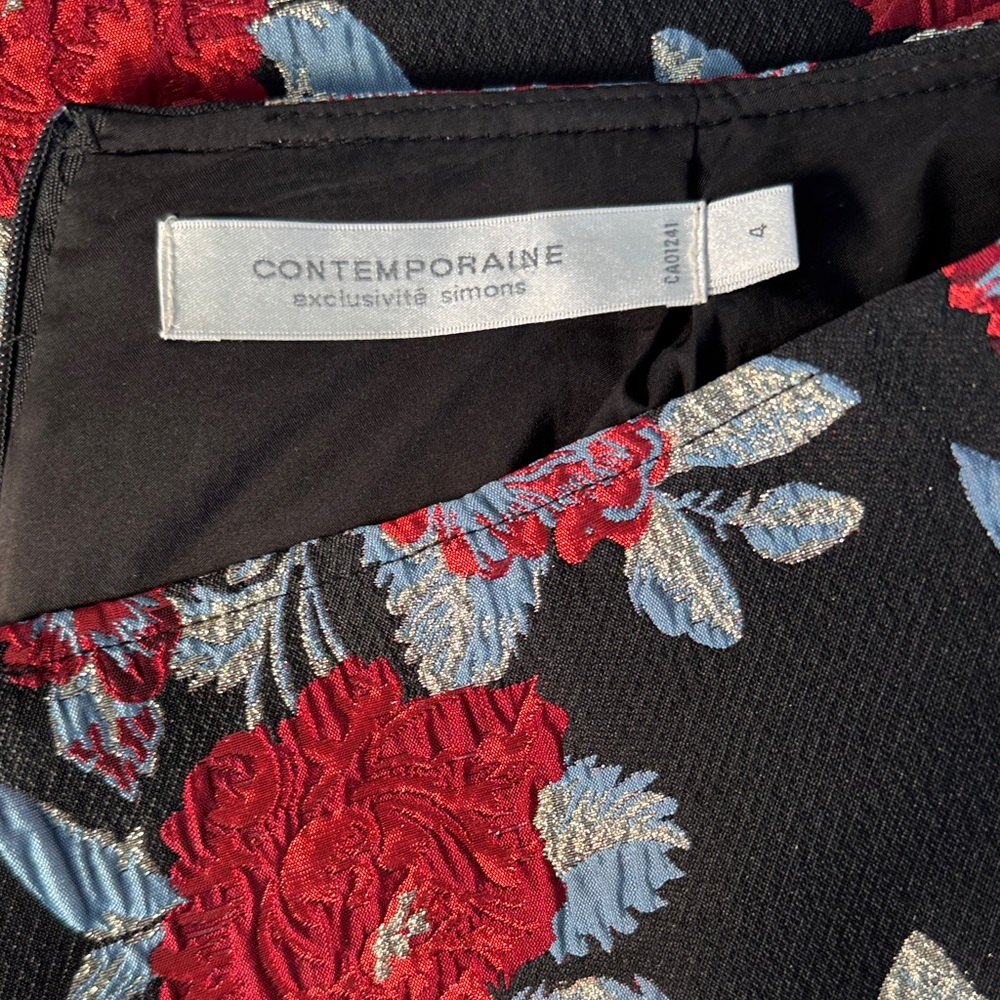 Embroidered Floral Mini Skirt in Black and Red - Picture 3 of 5